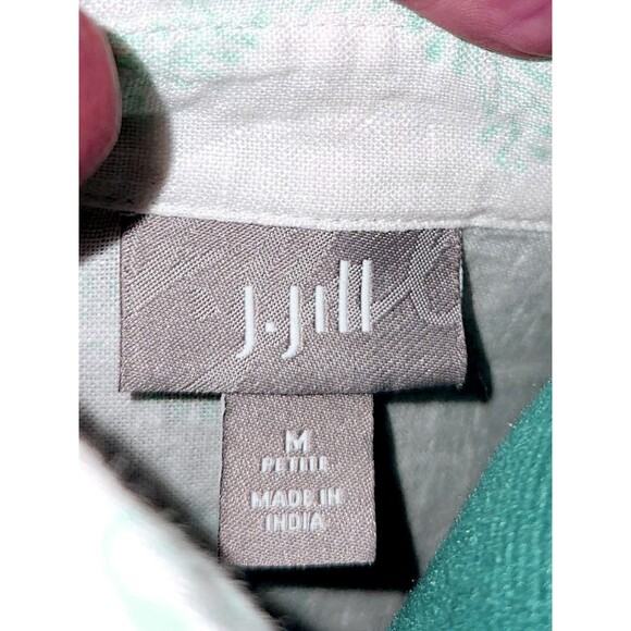 J. Jill Womens Med White Aqua Blue Paisley Linen 3/4 Sleeve Pintuck Tunic Shirt - Picture 2 of 5